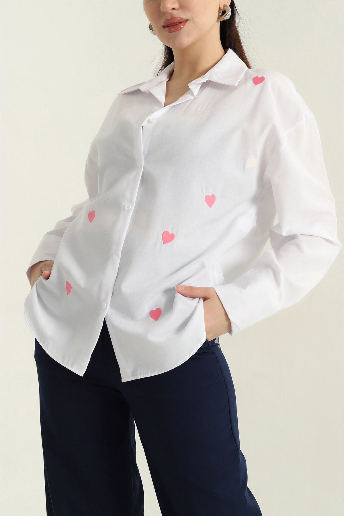 Secret Passion Lingerie Cămașă De Damă Din Popelin Brodat Cu Inimă Albă De Sezon Nou Femeie - XL