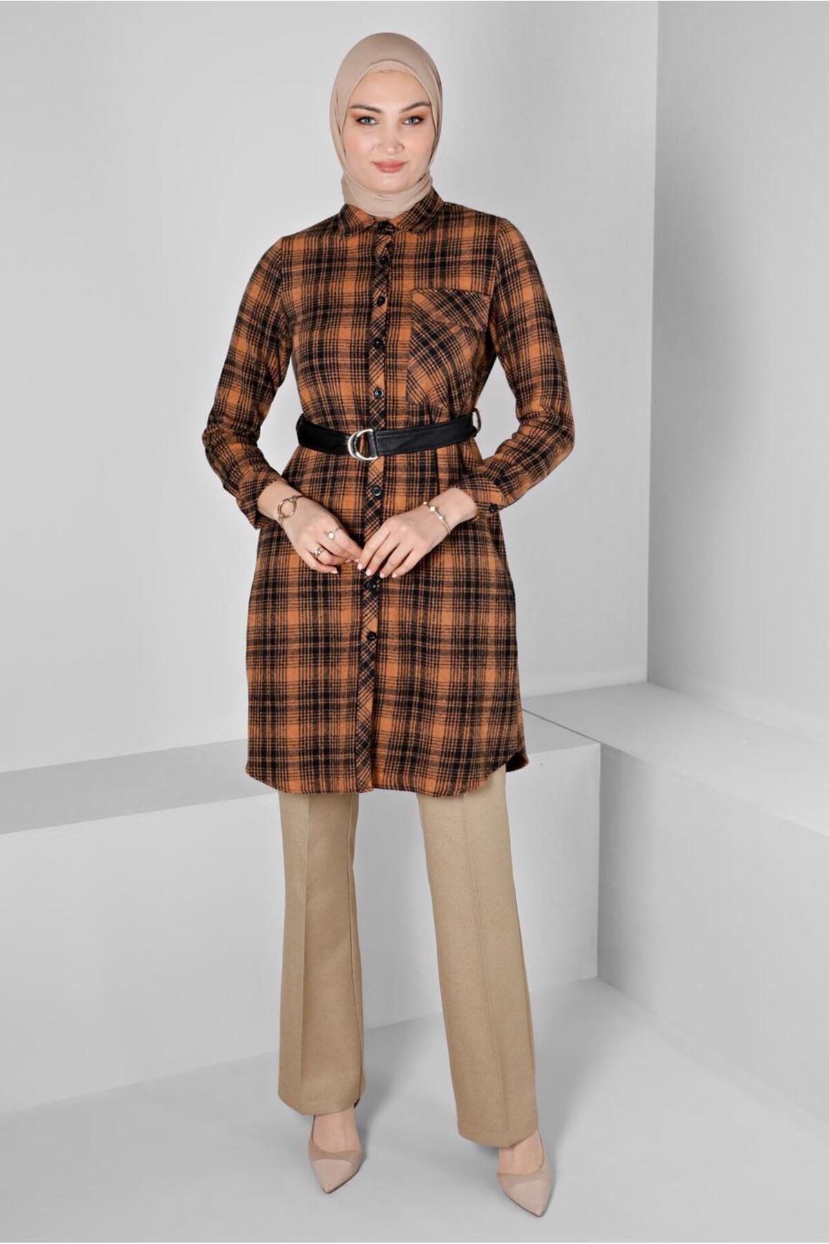 آلوینا تونیک طرحدار چهارخانه کمربنددار ۴۳۴۵۸ آلوینا تونیک طرحدار چهارخانه کمربنددار ۴۳۴۵۸