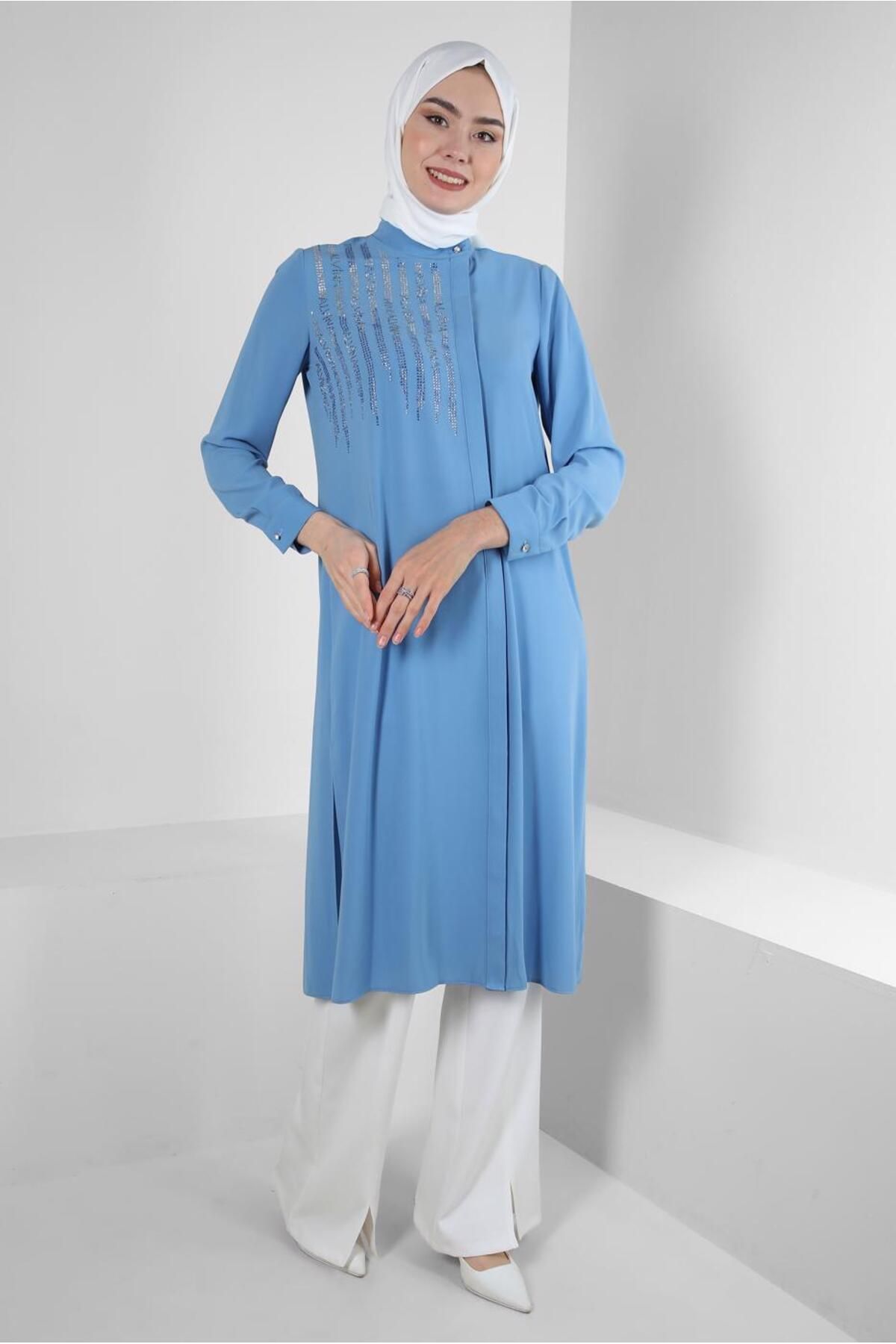 تونیک بلند سنگ دوزی شده با لچک در پهلو 43521 Alvina