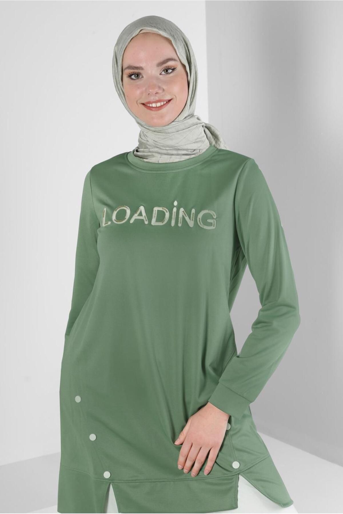 TEXT Printed Button Detail تونیک لباس ورزشی 43348 Alvina