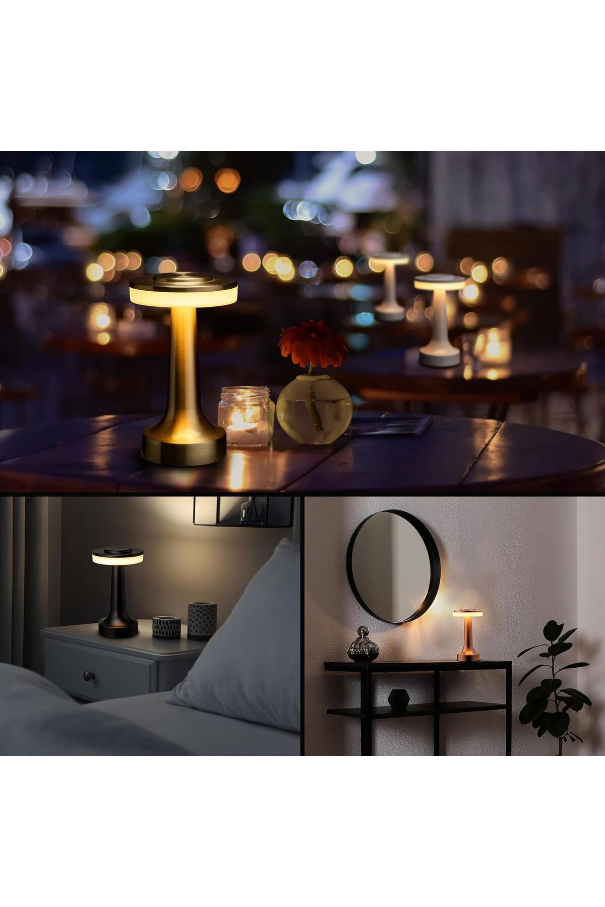 COOYA-Portable LED Table Lamp,With Touch Sensor,3-Levels Brightness,21cm,Rechargeable Battery,Gold 5