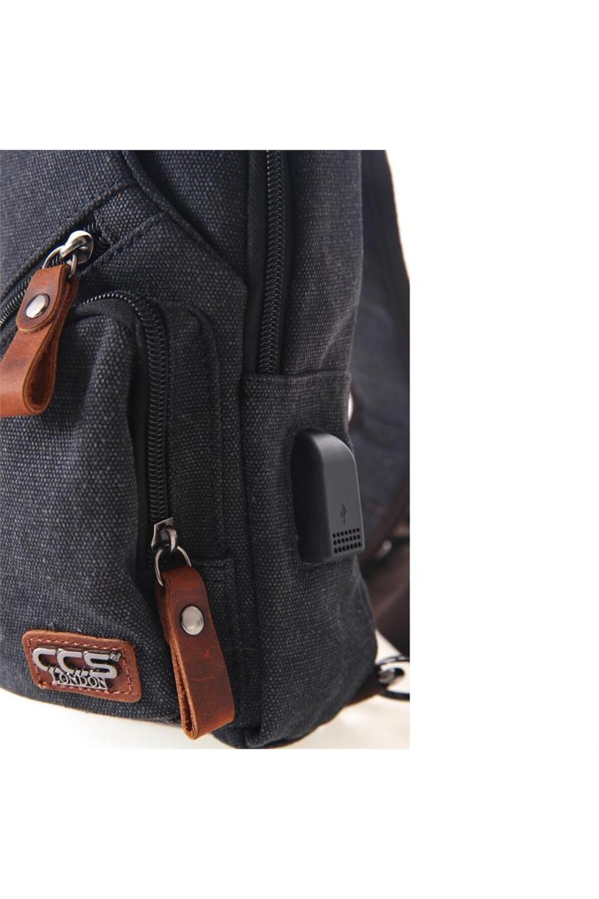 ÇÇS-London 31184 Canvas Backpack with USB Aux Output Black 4
