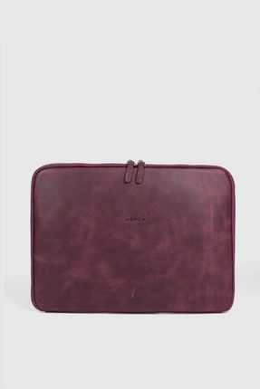 MORCA Macbook Air Pro 13" & 14" İnç Hakiki Deri Laptop Kılıfı Mürdüm