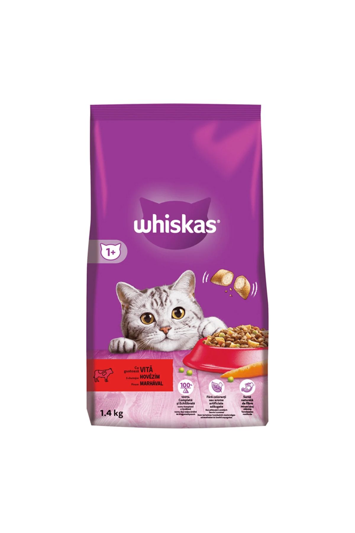 Whiskas Whiskas Hrana Uscata Pentru Pisici Adulte Cu Carne De Vita 1,4 Kg - One Size