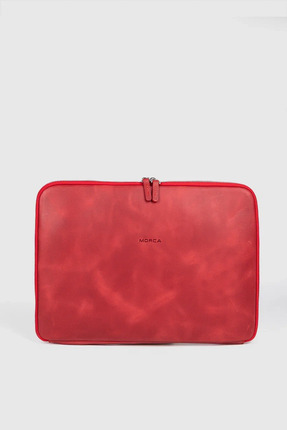MORCA Macbook Air Pro 13" & 14" Inç Hakiki Deri Laptop Kılıfı Kırmızı