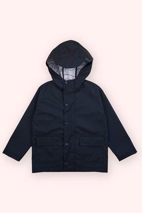 Panço Erkek Çocuk Kapüşonlu İç Bedeni Baskılı Lacivert Yağmurluk