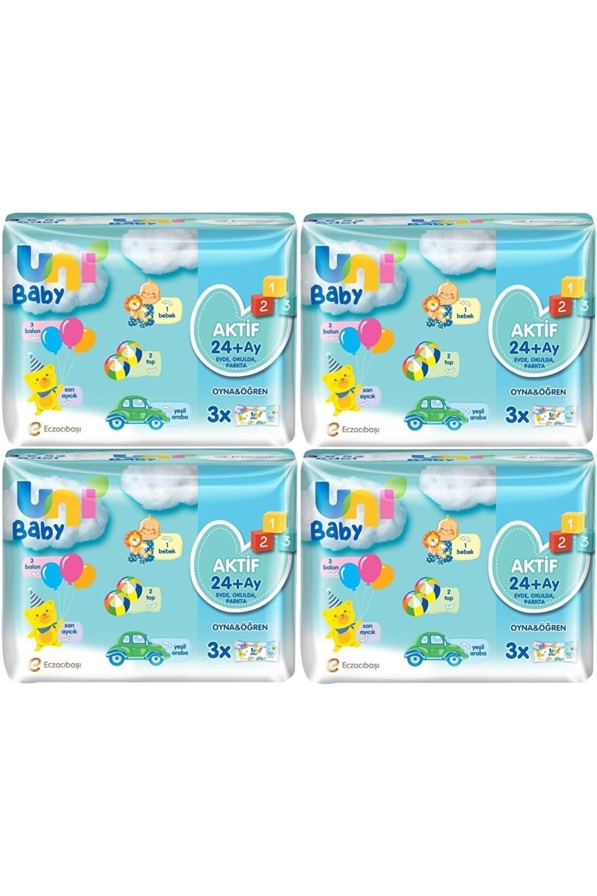 Uni Baby-Wet Towel Active - Play and Learn 52 Sheets (Set of 12) 624 Sheets (4Pk*3) 1