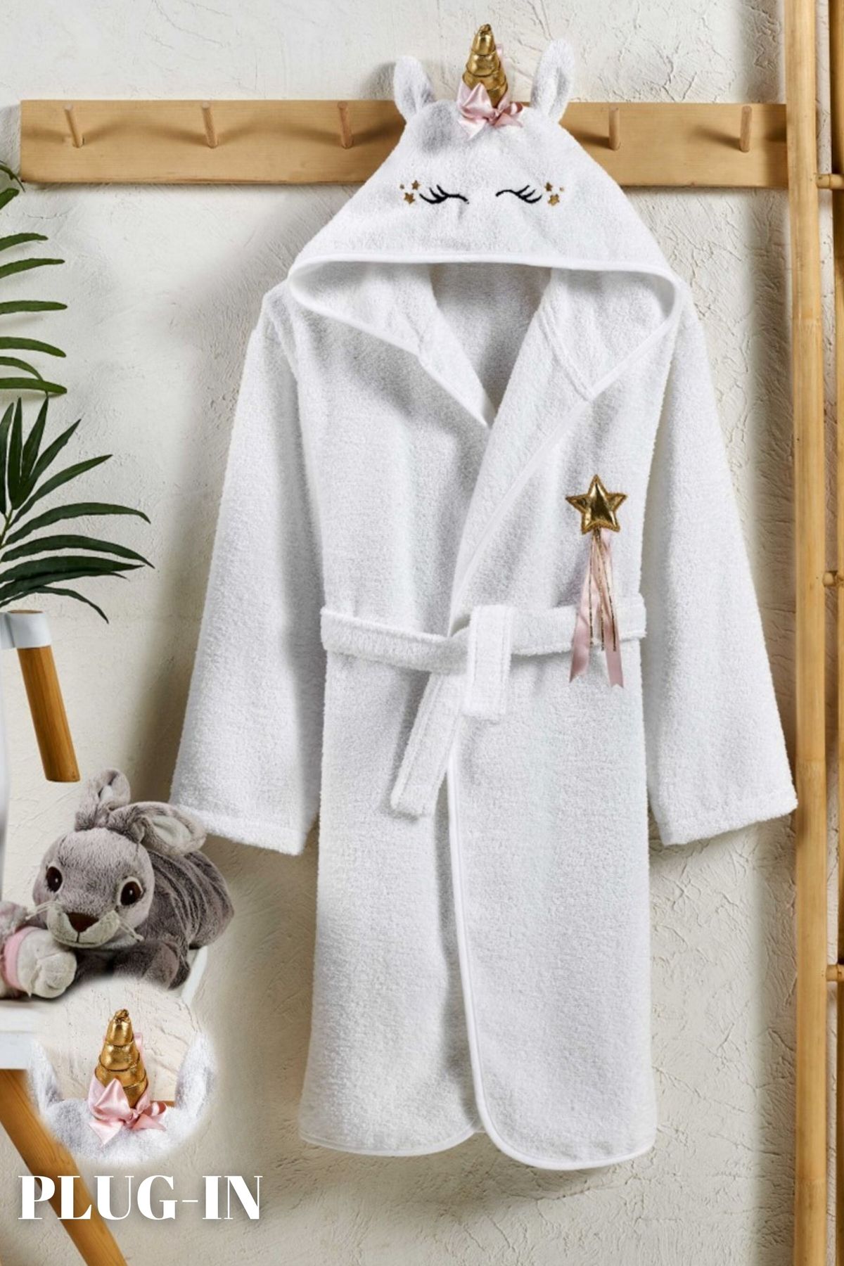 Formeya Dziecięcy Szlafrok Z Kapturem 100% Bawełny, Pochłaniający Wodę, Z Motywem Zwierząt Unisex - 1–2 years