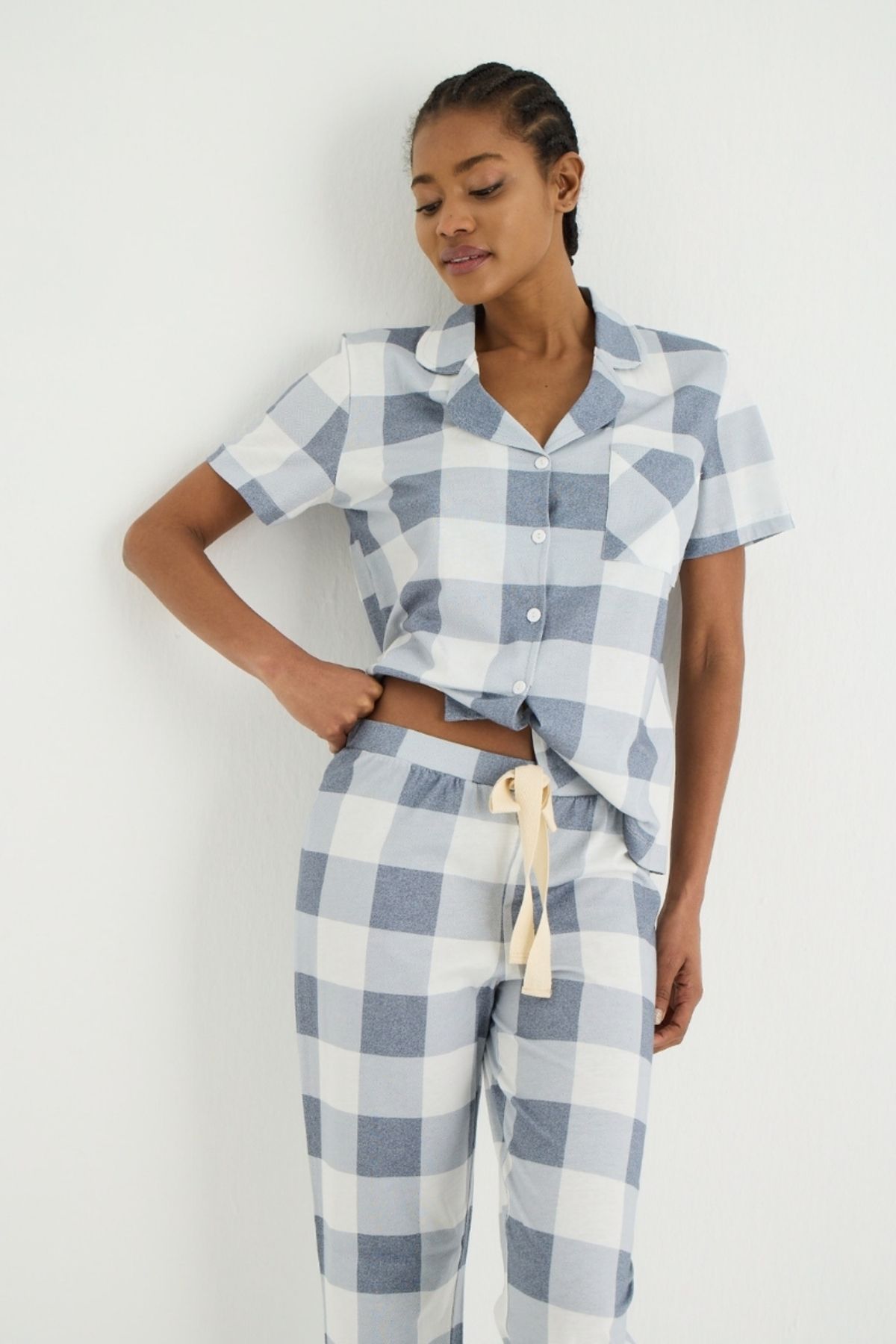 İPEKTENİM-Square Color Block Buttoned Pajama Set 4