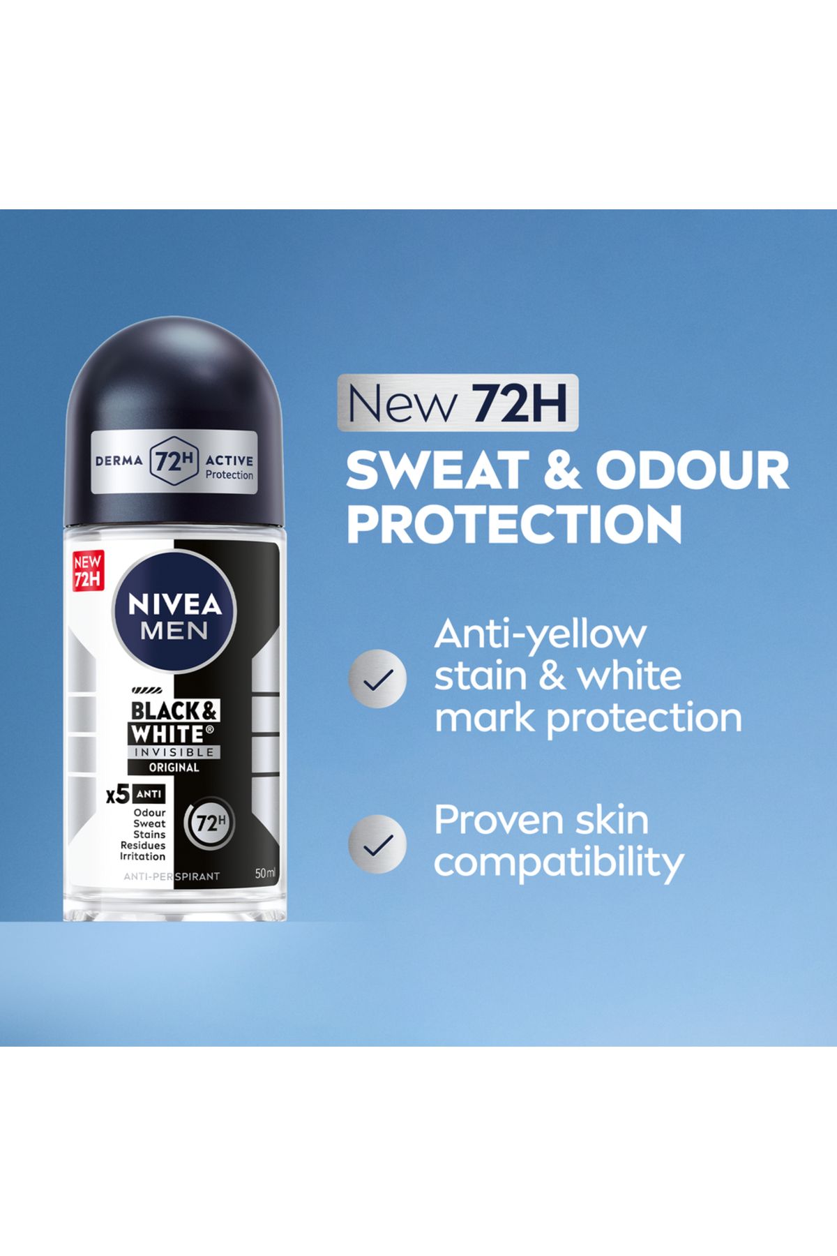 NIVEA-NIVEA Men Invisible Black & Wet Roll-On Deodorant Original 50ml 6