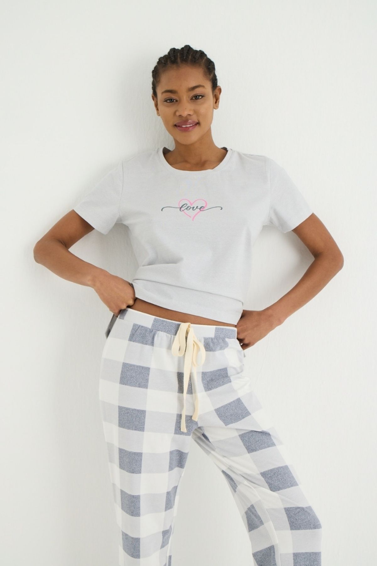 İPEKTENİM-Square Color Block Pajama Set with Printed Cuffs 5