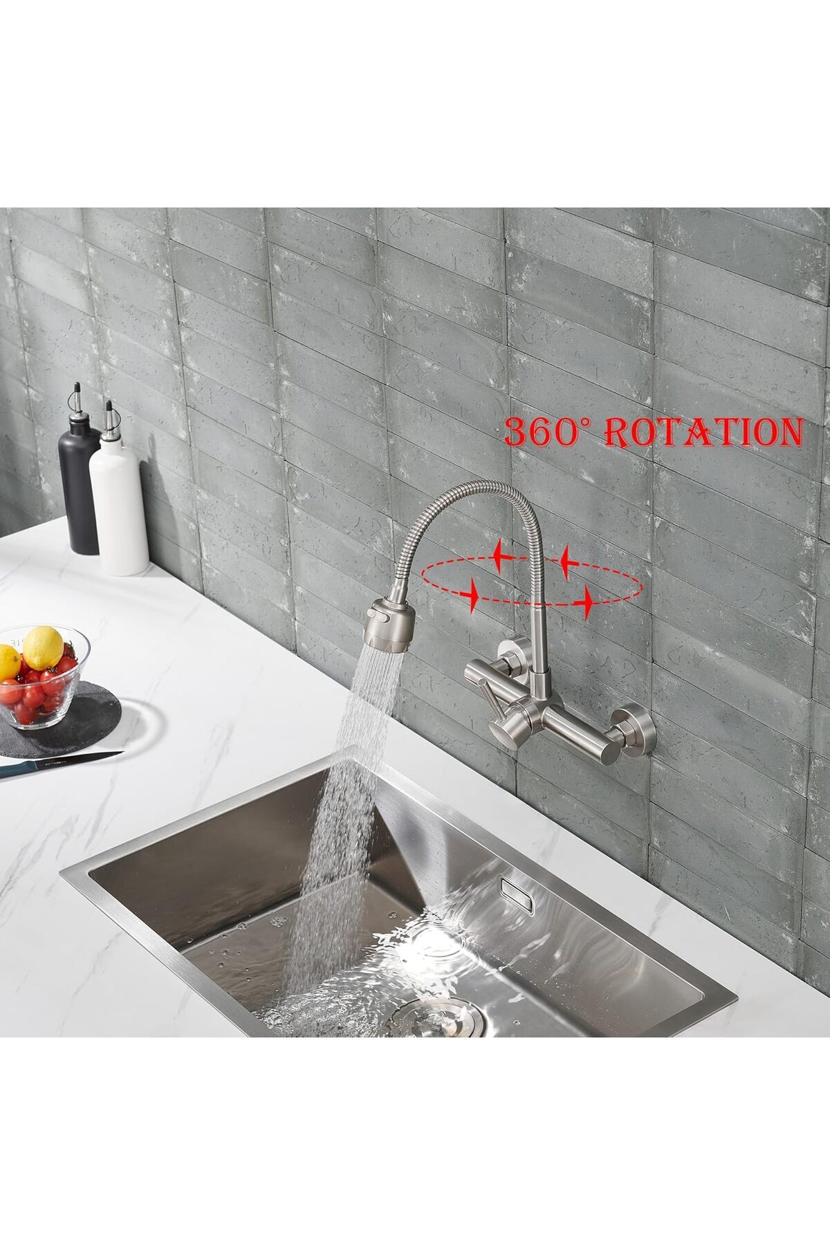 COOYA-Water Tap for Kitchen, Stainless Steel, Wall Mounted, Kitchen Sink Tap 360 Degree Swivel 7