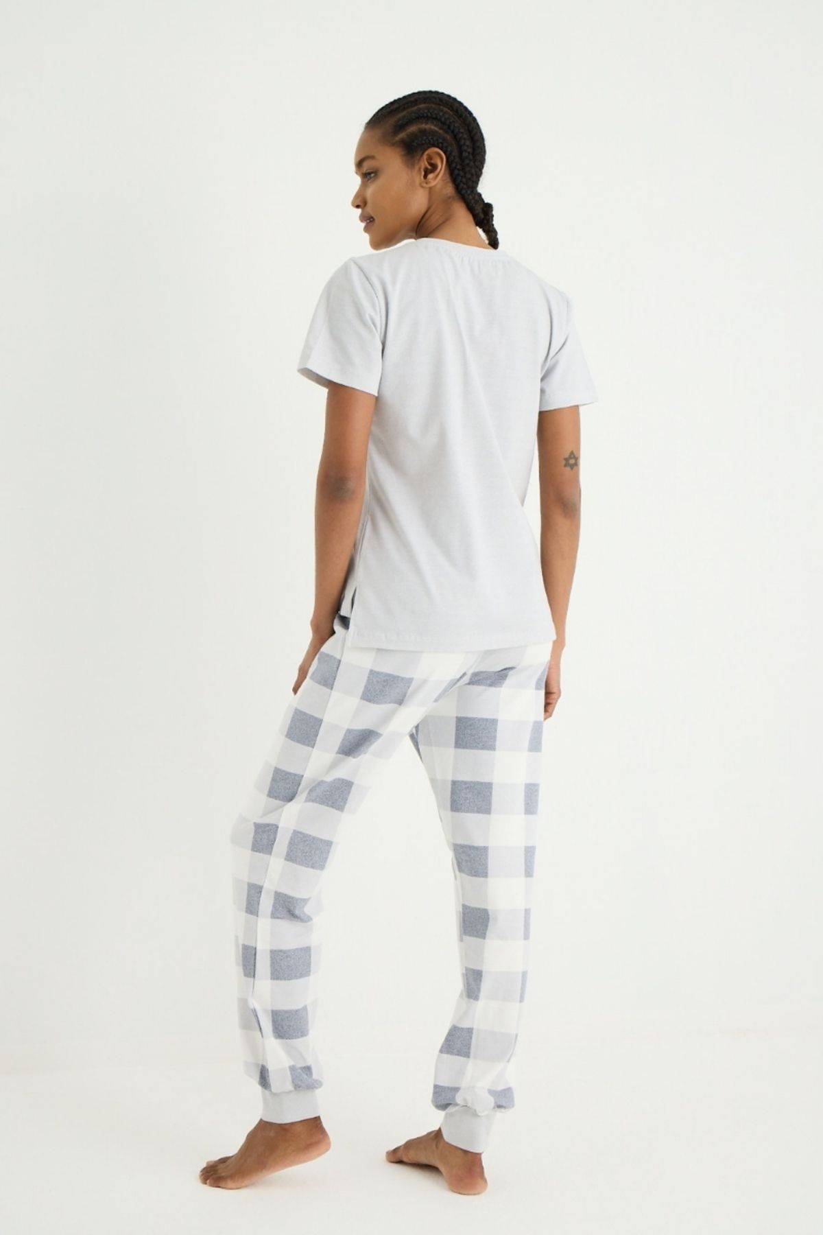 İPEKTENİM-Square Color Block Pajama Set with Printed Cuffs 6