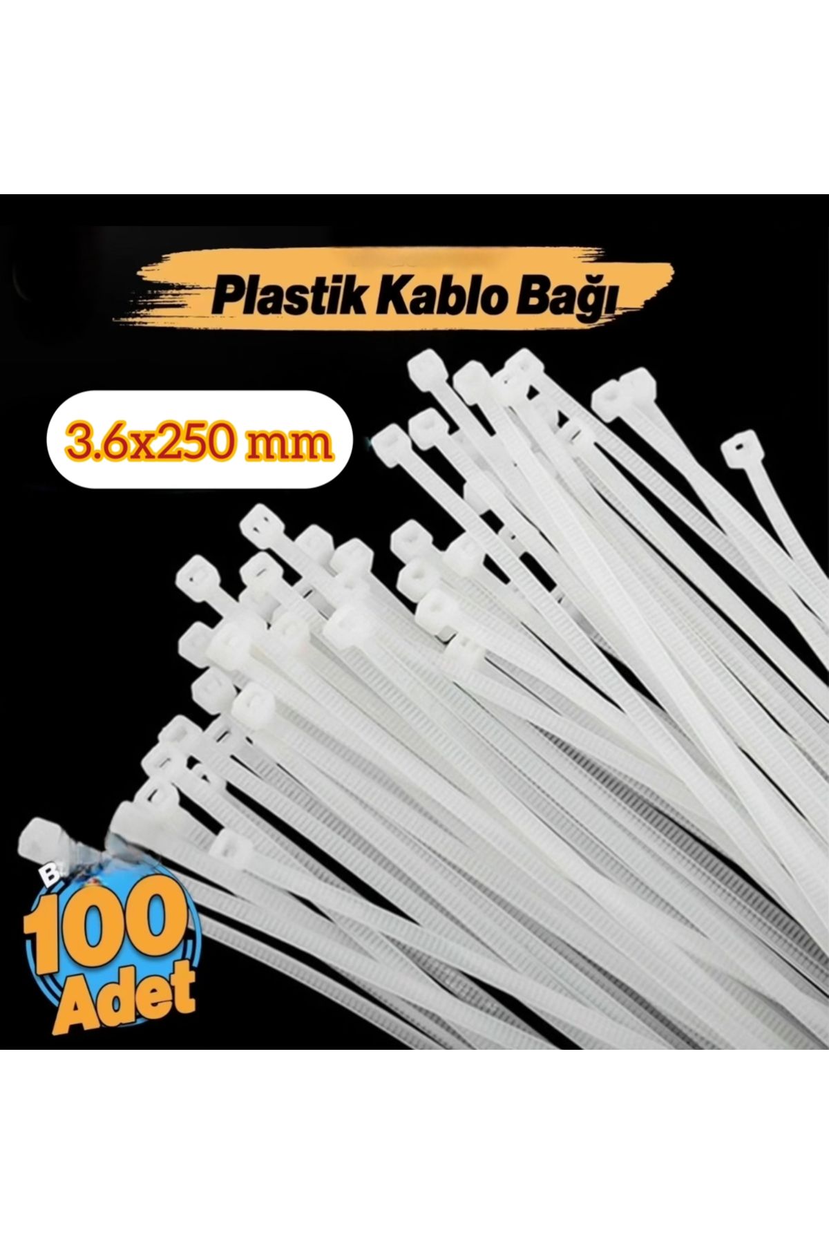 zimak Plastik Cırt Kelepçe 3.6x250 mm Kablo Bağı Beyaz (100 Adet)