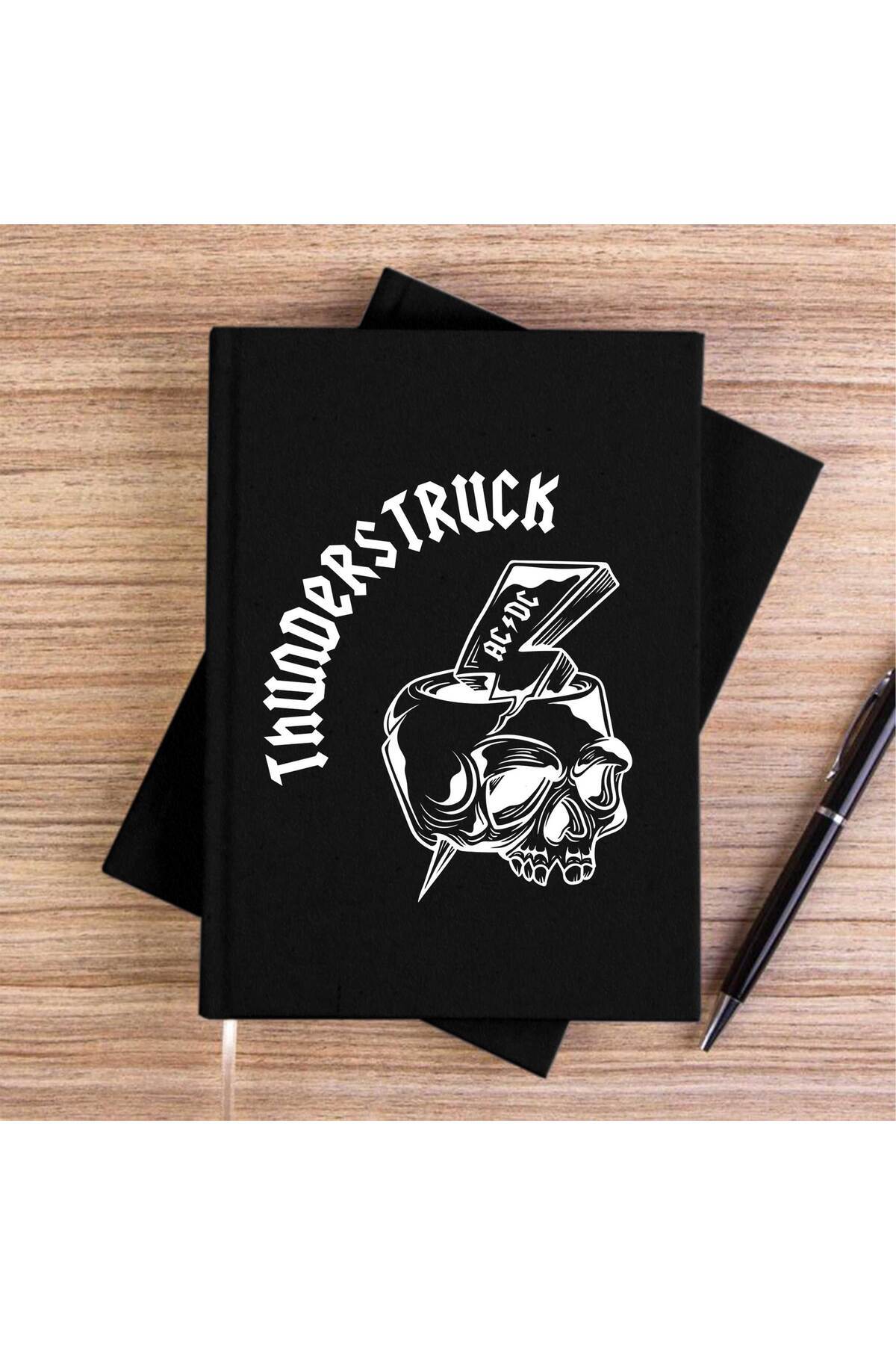 Z zepplin-Ac Dc Thunderstuck Skull Black Canvas Notebook 1