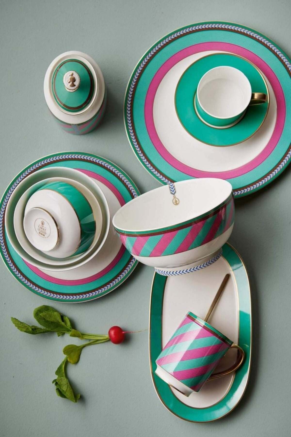 Pip Studio-Farfurie adâncă din porțelan, Pip Studio, 23.5cm, Stripes Pink-Green, colecția Pip Chique 3