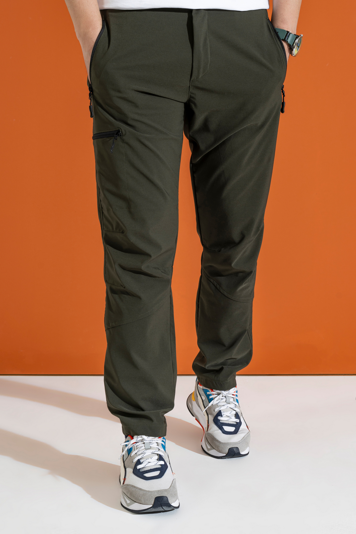 Khaki Men's Summer Outdoor Pants Breathable Lycra Fabric