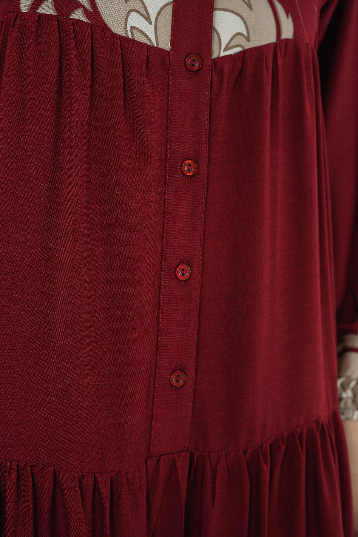 Bigdart-2423 Authentic Patterned Hijab Dress - C. Burgundy 4