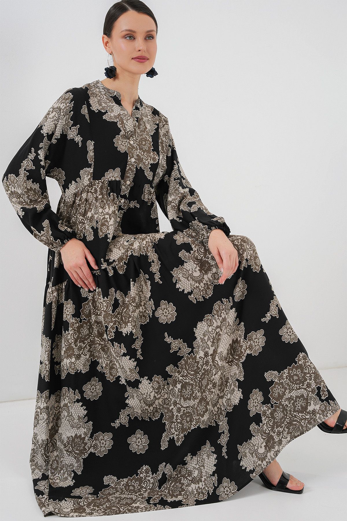 Bigdart-Black 7 Size Authentic Patterned Hijab Dress 2