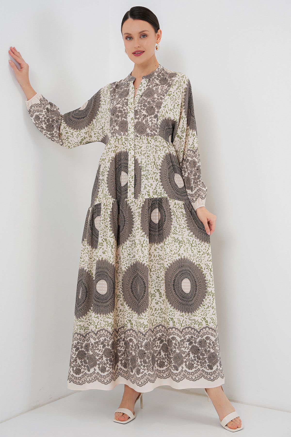 Bigdart-2423 Authentic Patterned Hijab Dress - F.Brown 3