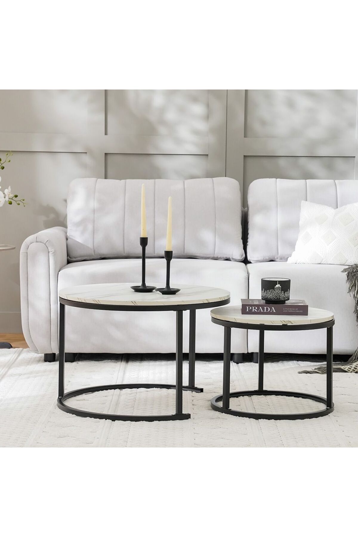 Danube Home-طاولة قهوة سابين، قطعتان، الطول 70 سم × العرض 70 سم × الارتفاع 45.5 سم، 50 سم × 50 سم × 38.5 سم - أبيض 5