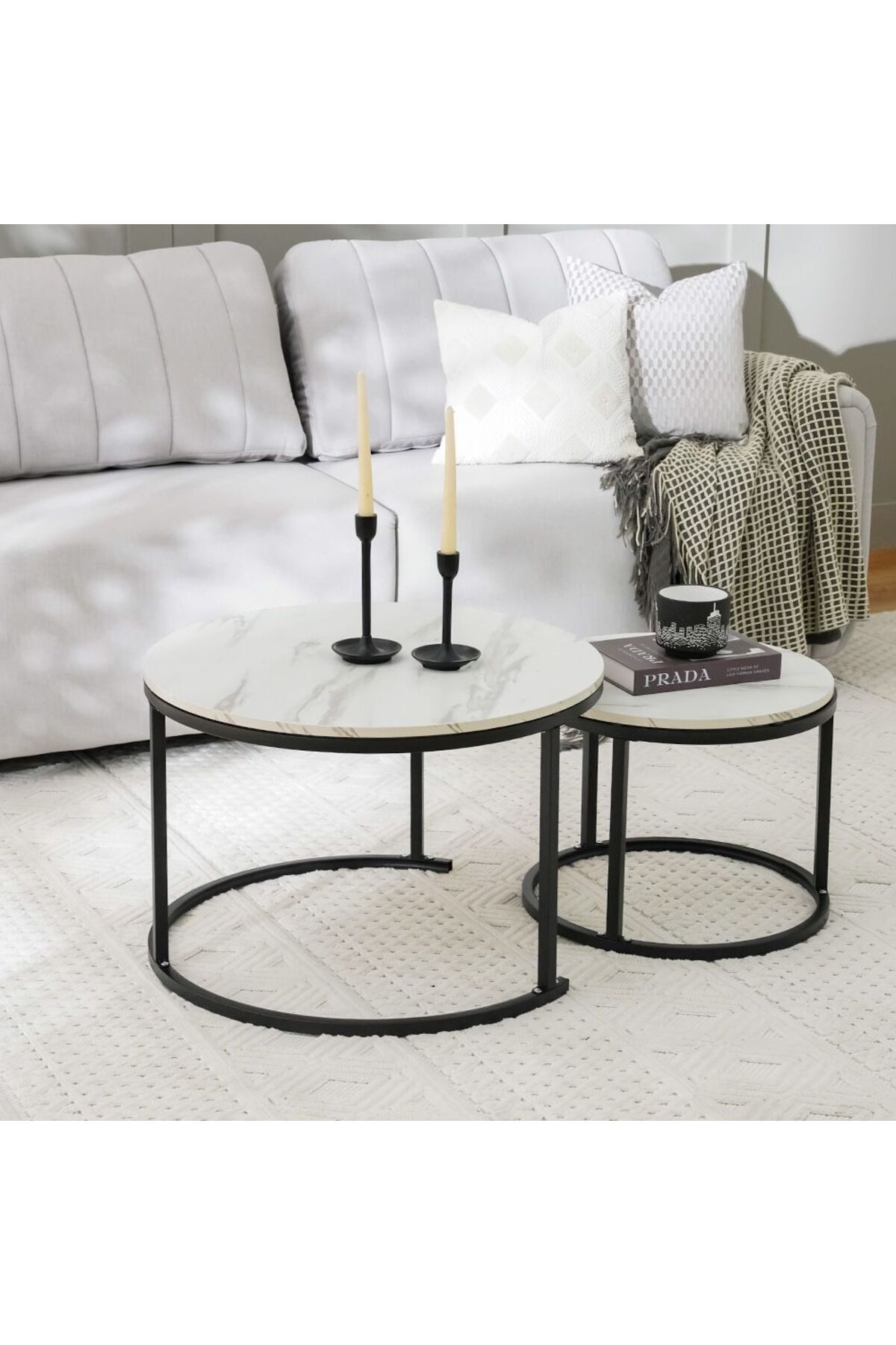 Danube Home-طاولة قهوة سابين، قطعتان، الطول 70 سم × العرض 70 سم × الارتفاع 45.5 سم، 50 سم × 50 سم × 38.5 سم - أبيض 1