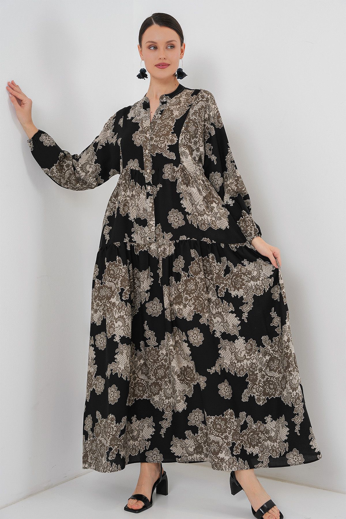 Bigdart-Black 7 Size Authentic Patterned Hijab Dress 3