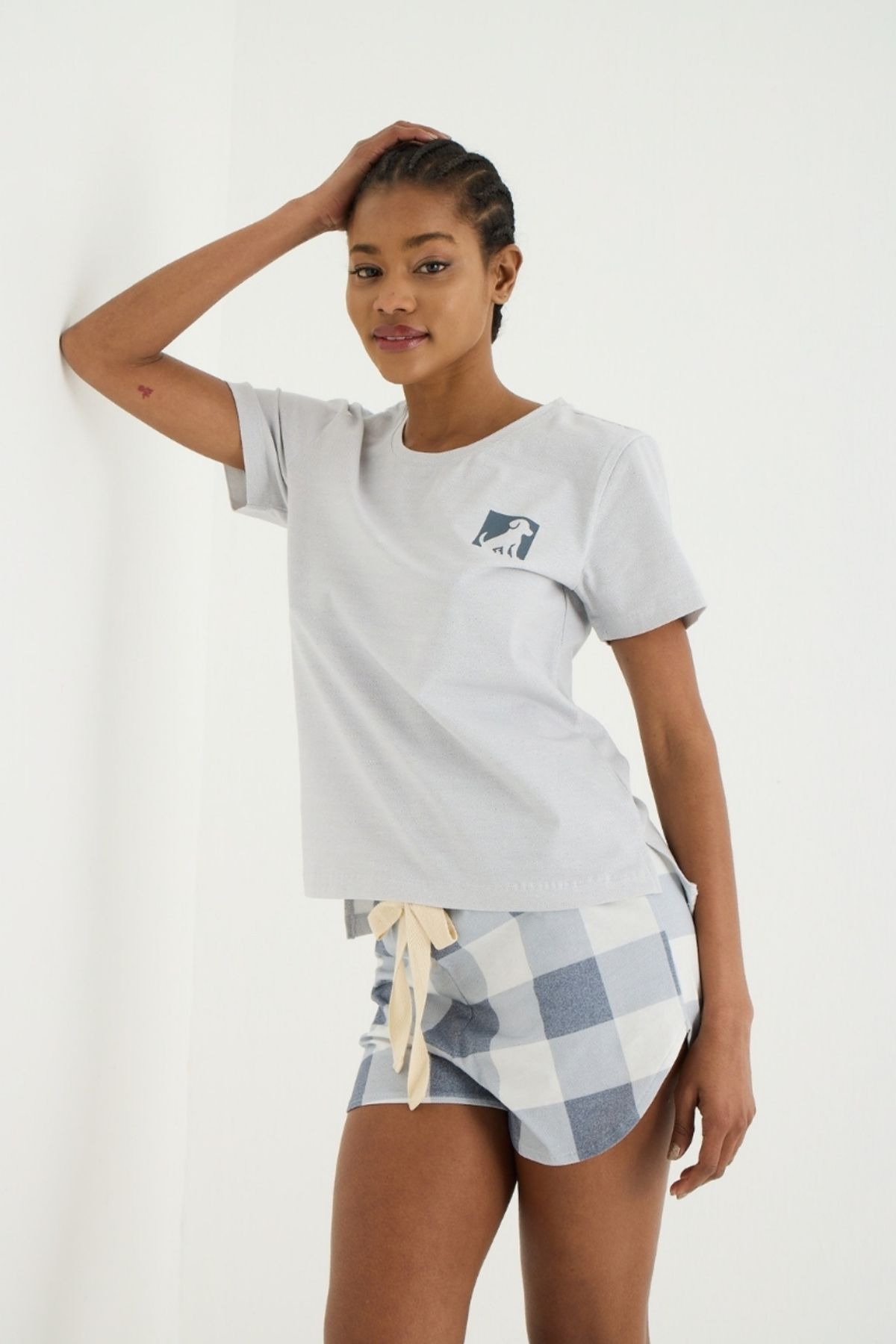 İPEKTENİM-Animal Figured Square Color Block Pajama Set 5