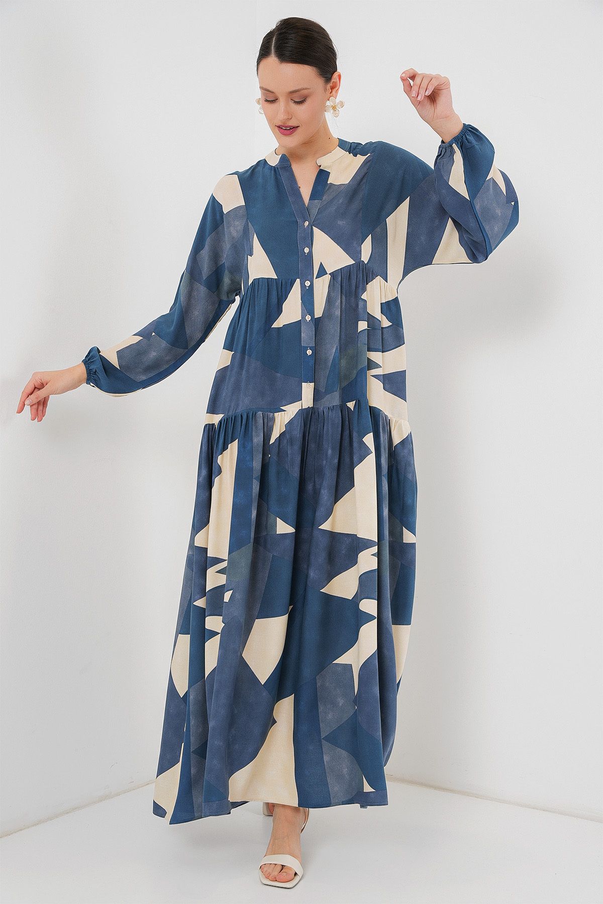 Bigdart-2423 Authentic Patterned Hijab Dress - K. Indigo 3
