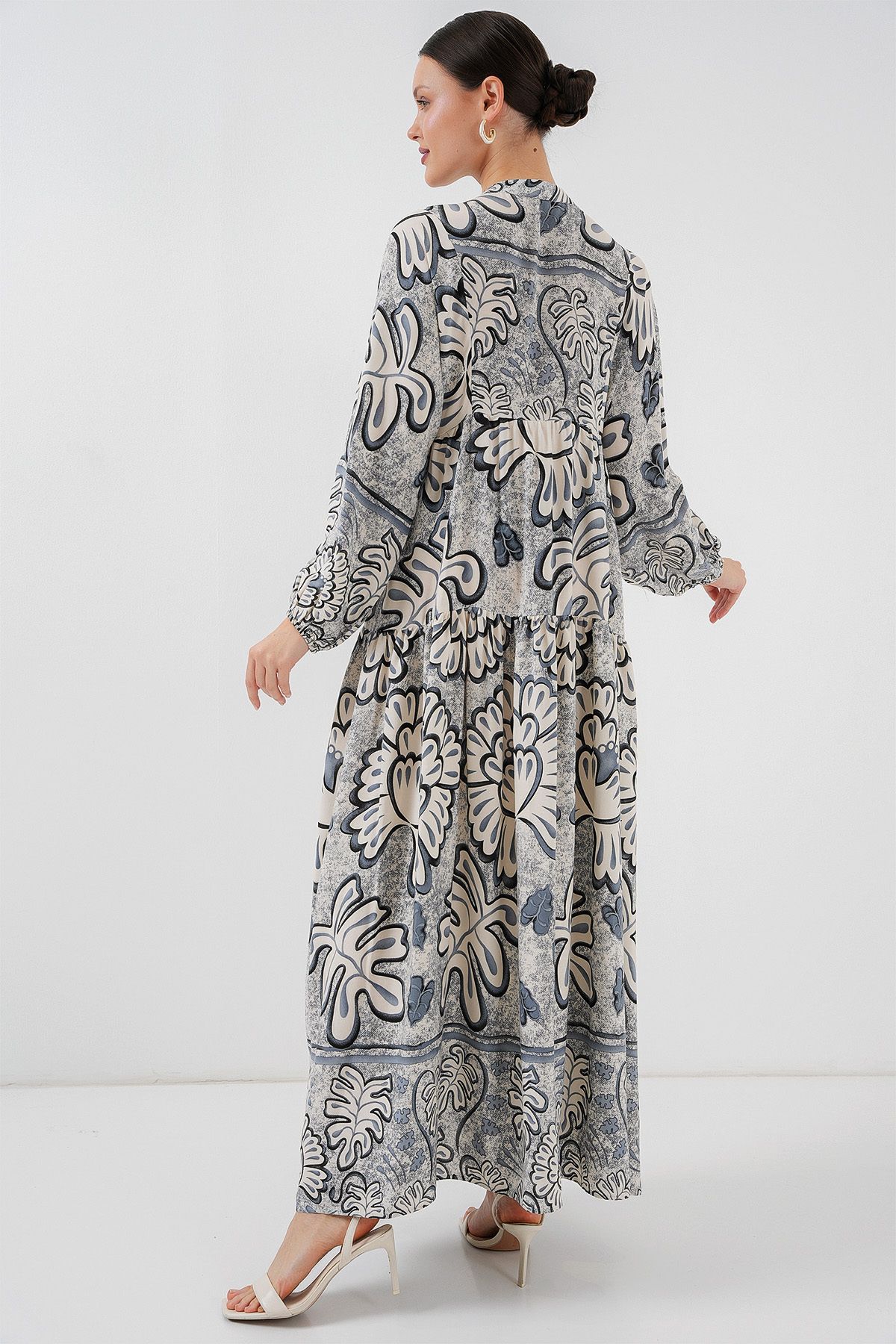 Bigdart-2423 Authentic Patterned Hijab Dress - K. Anthracite 5
