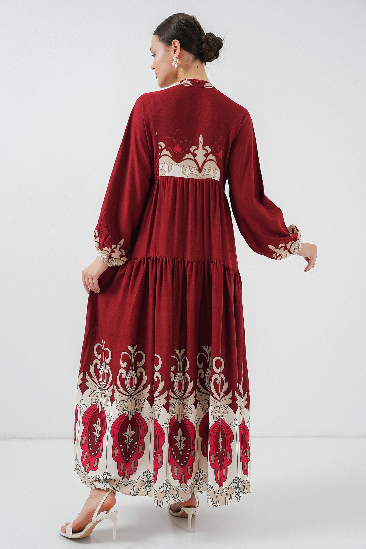 Bigdart-2423 Authentic Patterned Hijab Dress - C. Burgundy 5