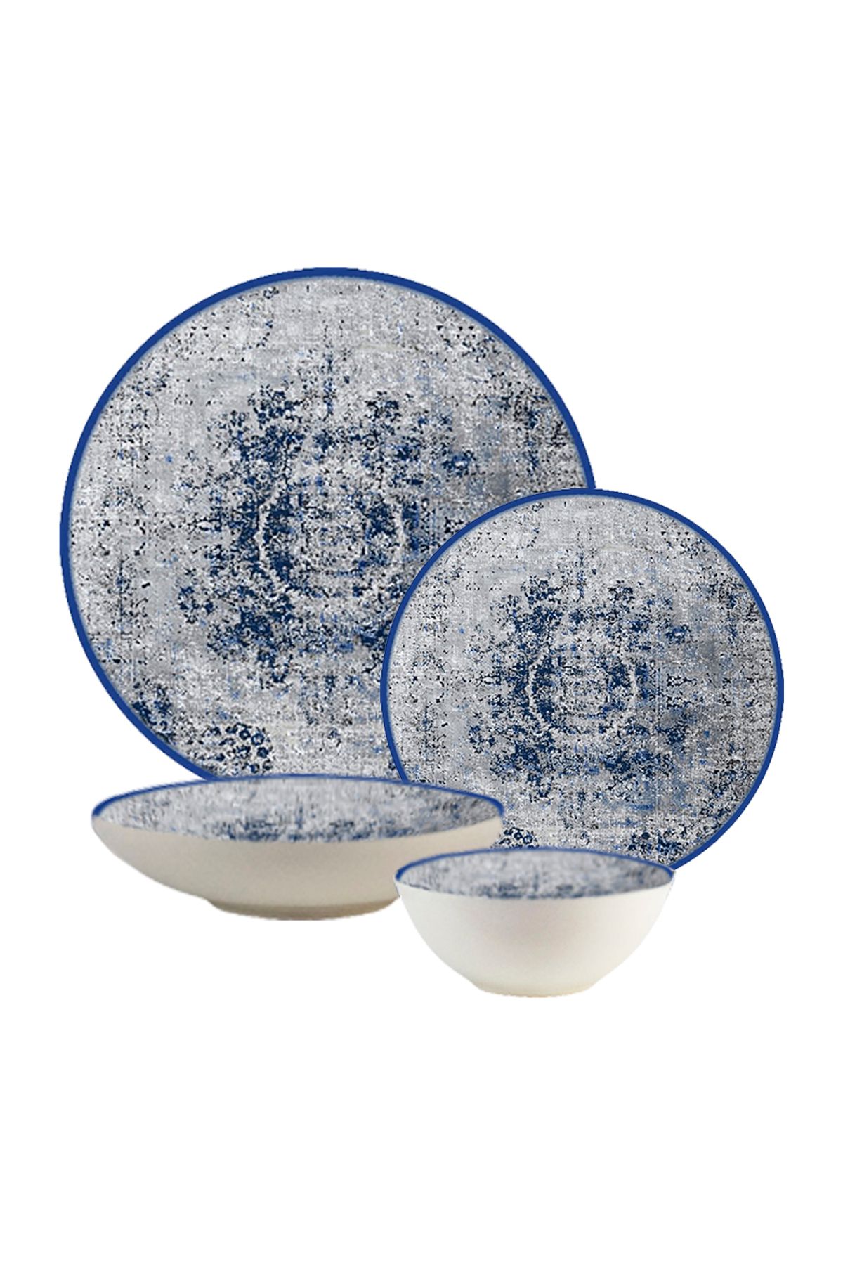 Cesiro Set Farfurii 24 Piese, 6 Persoane -ensemble Elegante Azzurro - Set Veselă Italiană Porțelan - One Size