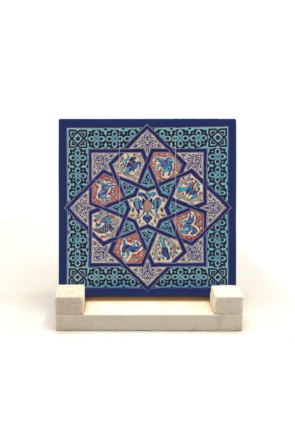Souvenest Anadolu Selçuklu Çini Motifi Baskılı Doğaltaş Masaüstlük 10x10 Kd-69
