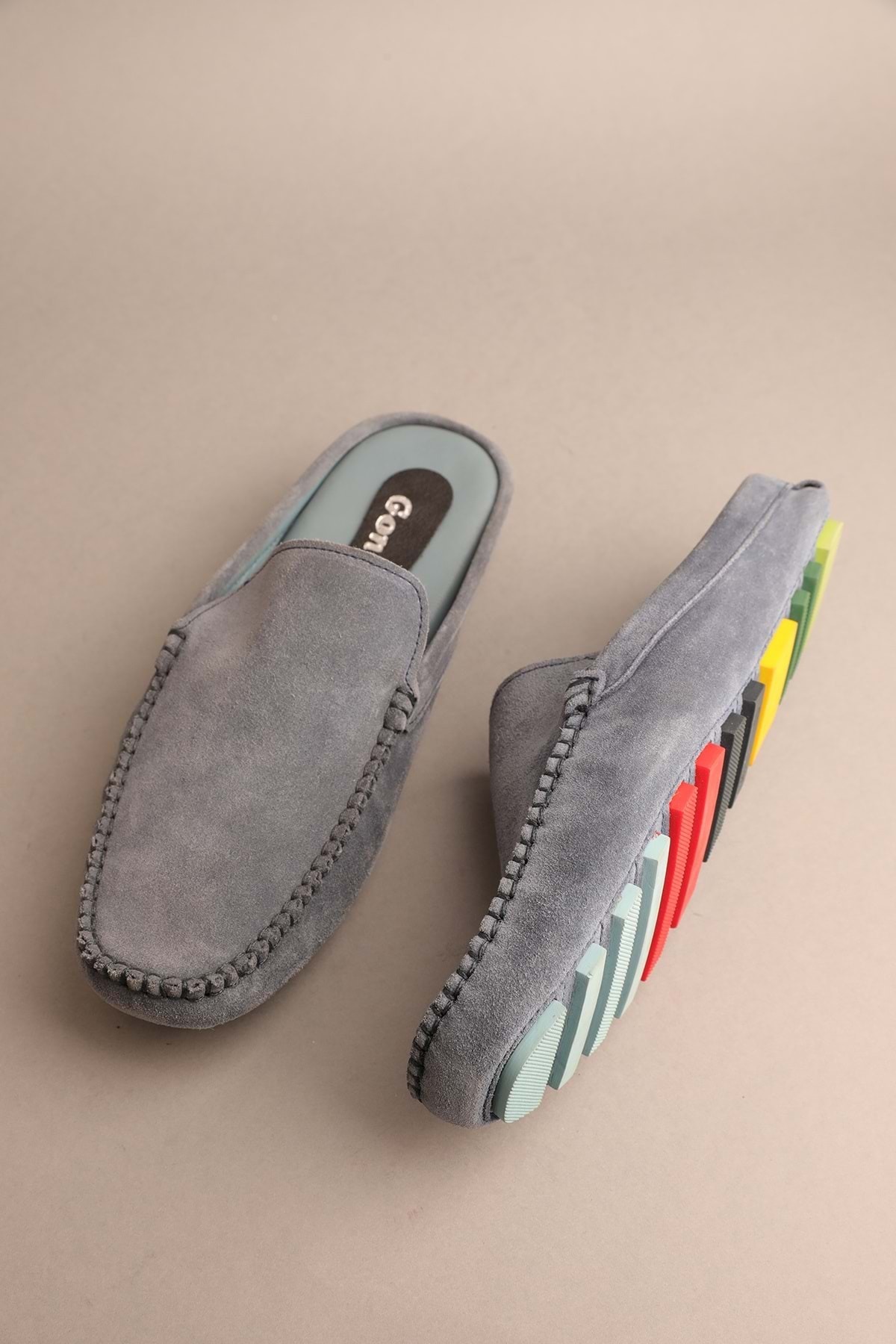 Gondol-Men's Genuine Leather Classic Slippers Blue Suede 41 Ttx.301 2