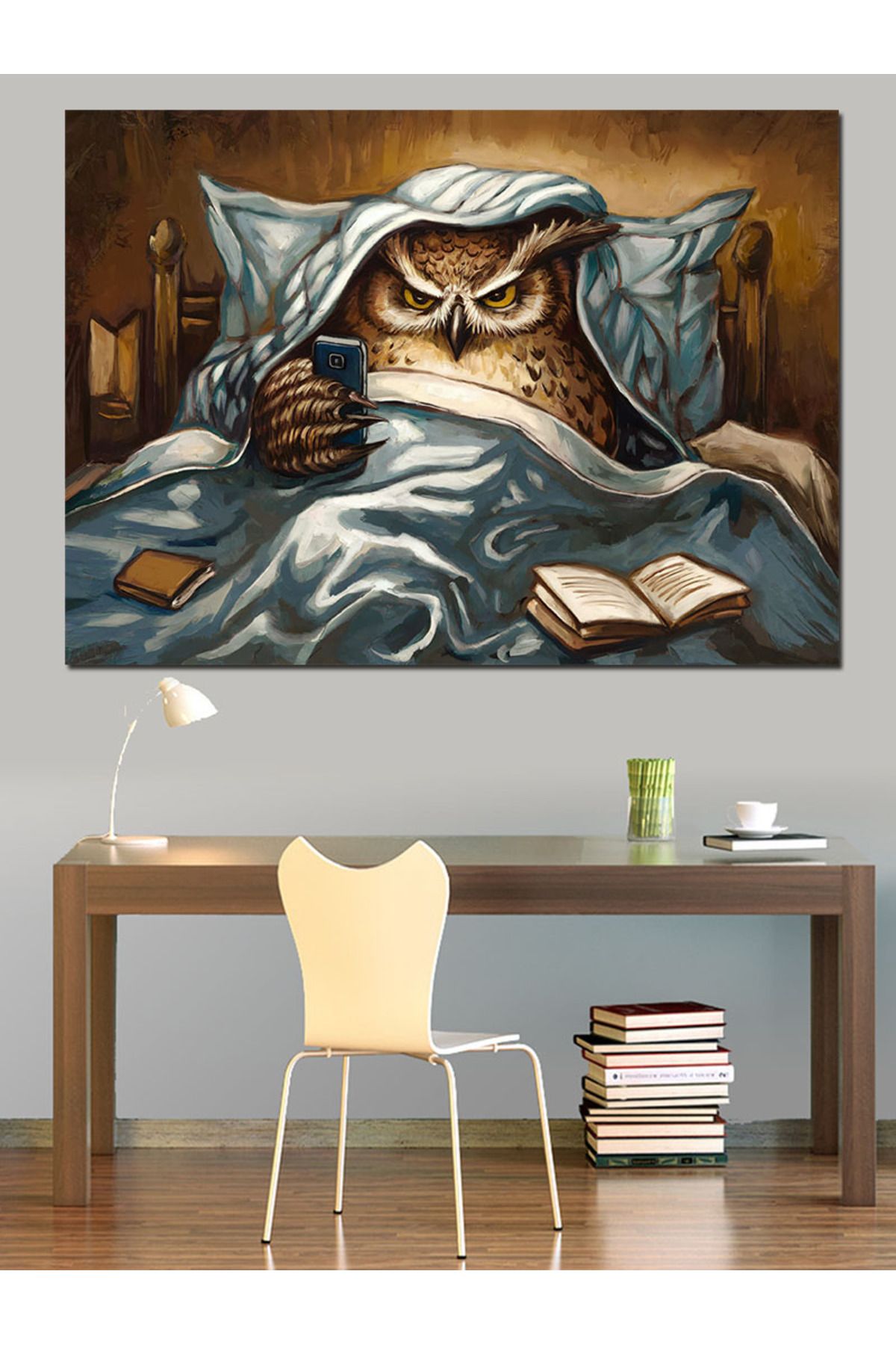 Tablomega-Canvas Decorativ Bufniță Dormită în Pat - Lemn MDF 2