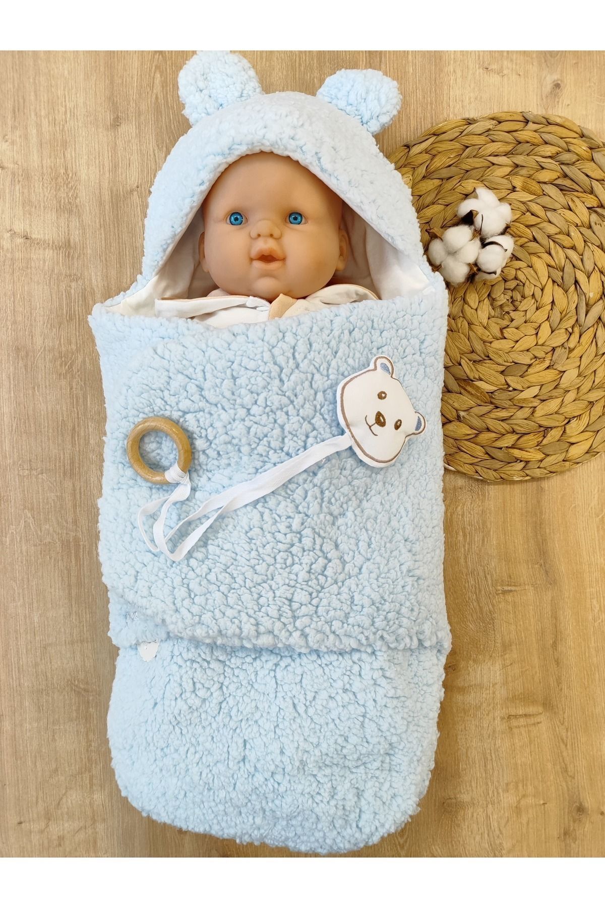 Tomuycuk Peluş Bebek Dış Kundağı Oyuncaklı Uyku Tulumu Hastane Çıkışı Hediyelik Sarma Battaniye fotoğrafı 6 (önizleme)