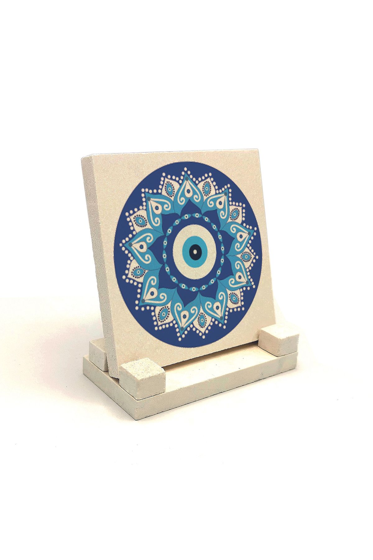 Souvenest Nazar Boncuklu Desen Baskılı Doğaltaş Masaüstlük 10x10 Kd-57