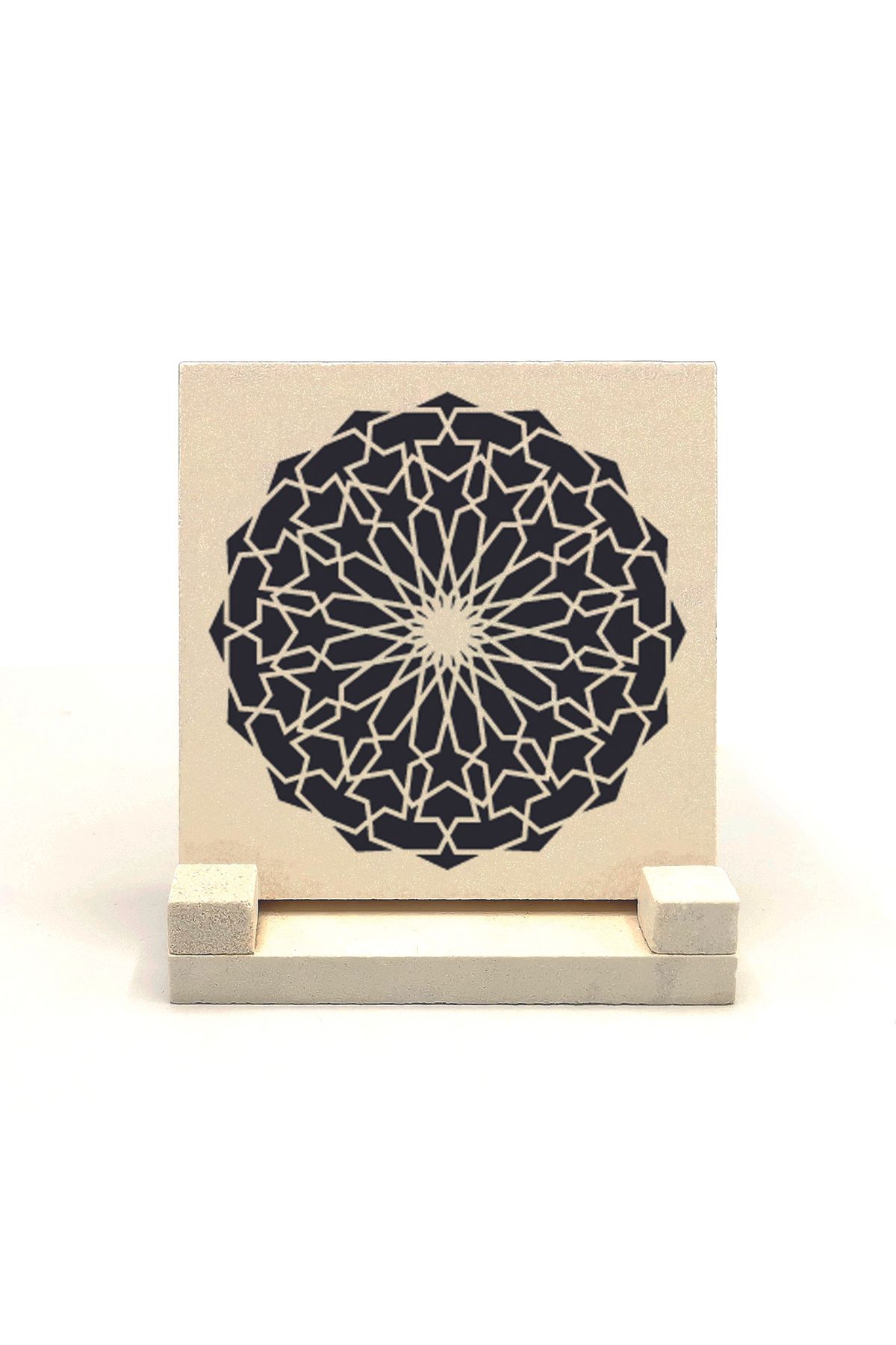 Souvenest Yuvarlak Rumi Desen Baskılı Doğaltaş Masaüstlük 10x10 Kd-90
