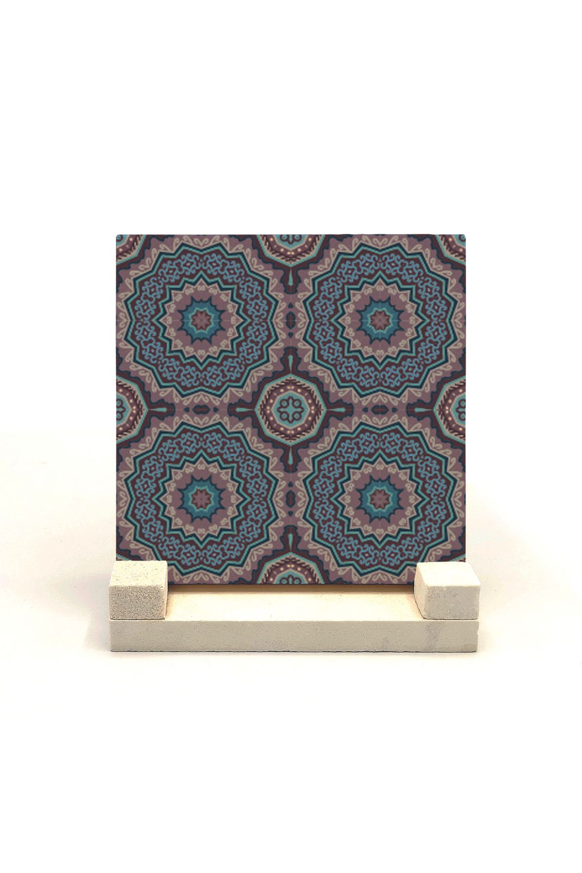 Souvenest Mandala Desen Baskılı Doğaltaş Masaüstlük 10x10 Kd-92