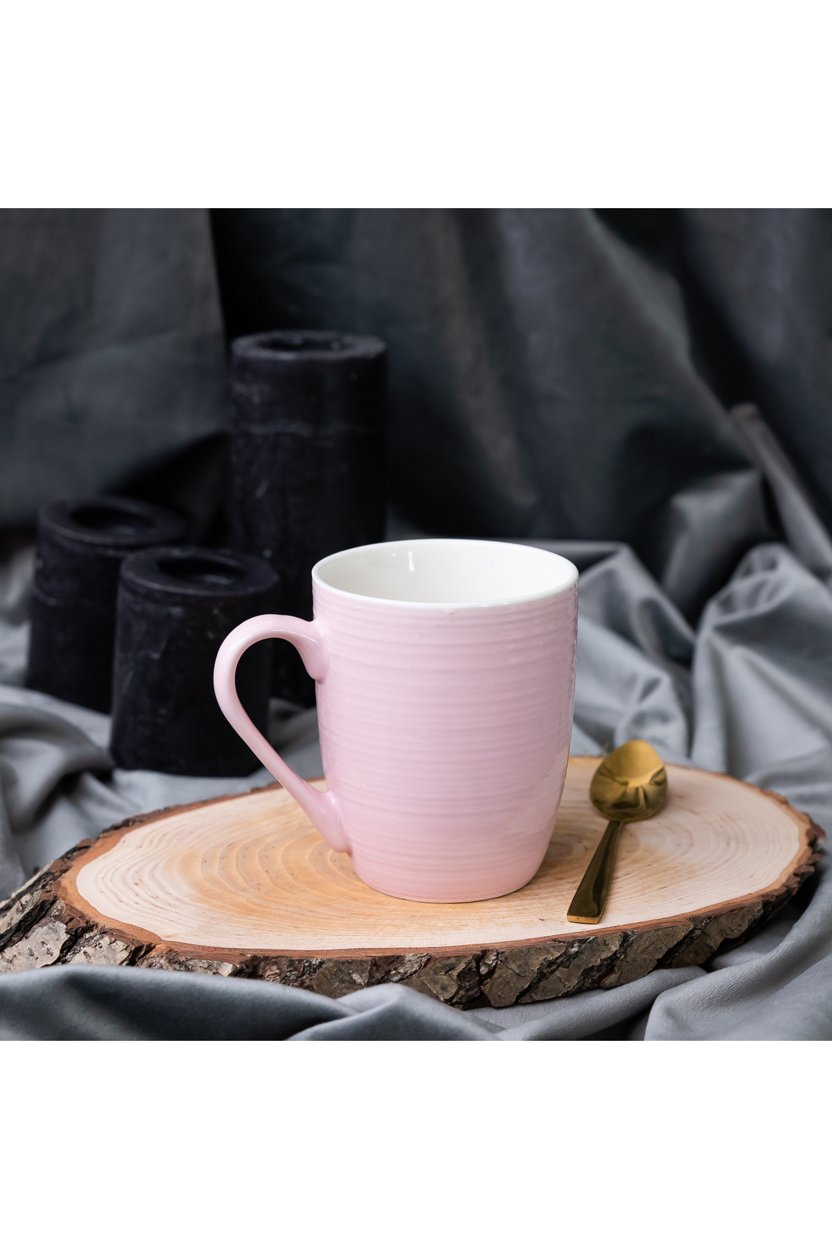 Cesiro-Set of 6 pink line pattern mugs, 390 ml 3