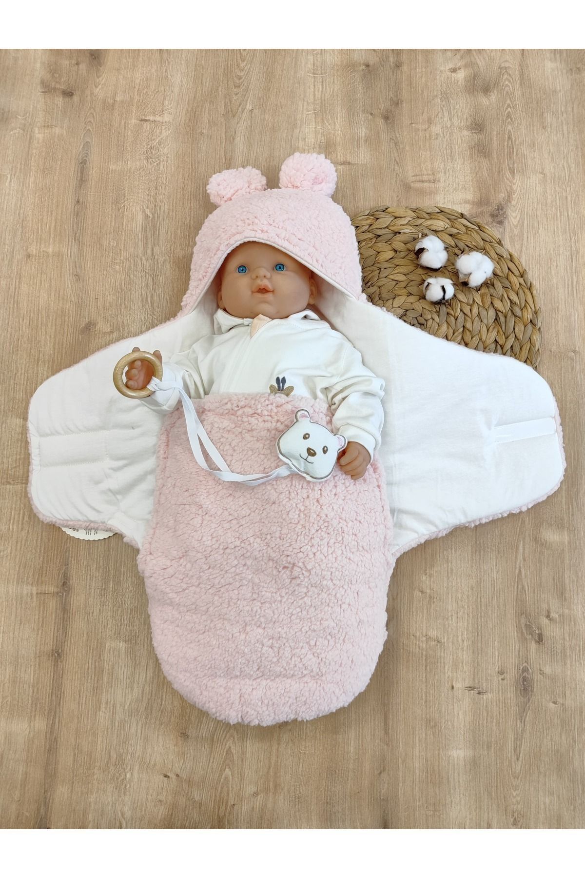 Tomuycuk Peluş Bebek Dış Kundağı Oyuncaklı Uyku Tulumu Hastane Çıkışı Hediyelik Sarma Battaniye fotoğrafı 7 (önizleme)