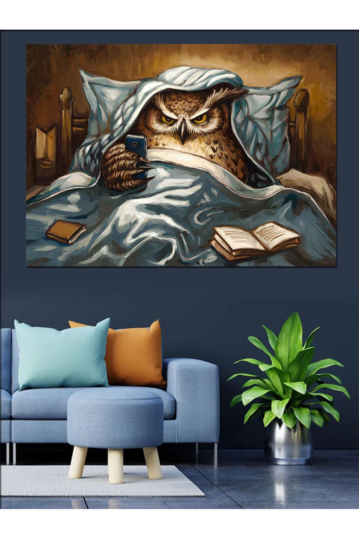 Tablomega-Canvas Decorativ Bufniță Dormită în Pat - Lemn MDF 5