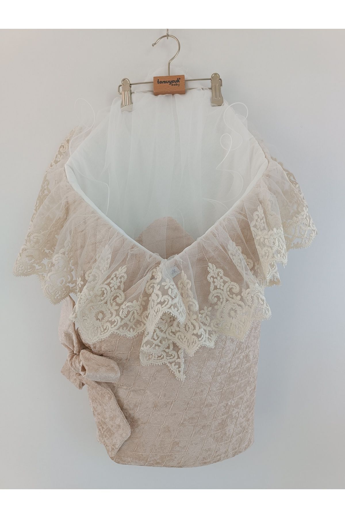 Tomuycuk Dantelli Bebek Battaniyesi %100 Pamuklu Doğal Organik Uyku Kundağı Hediyelik Yenidoğan Mevlütlük fotoğrafı 6 (önizleme)