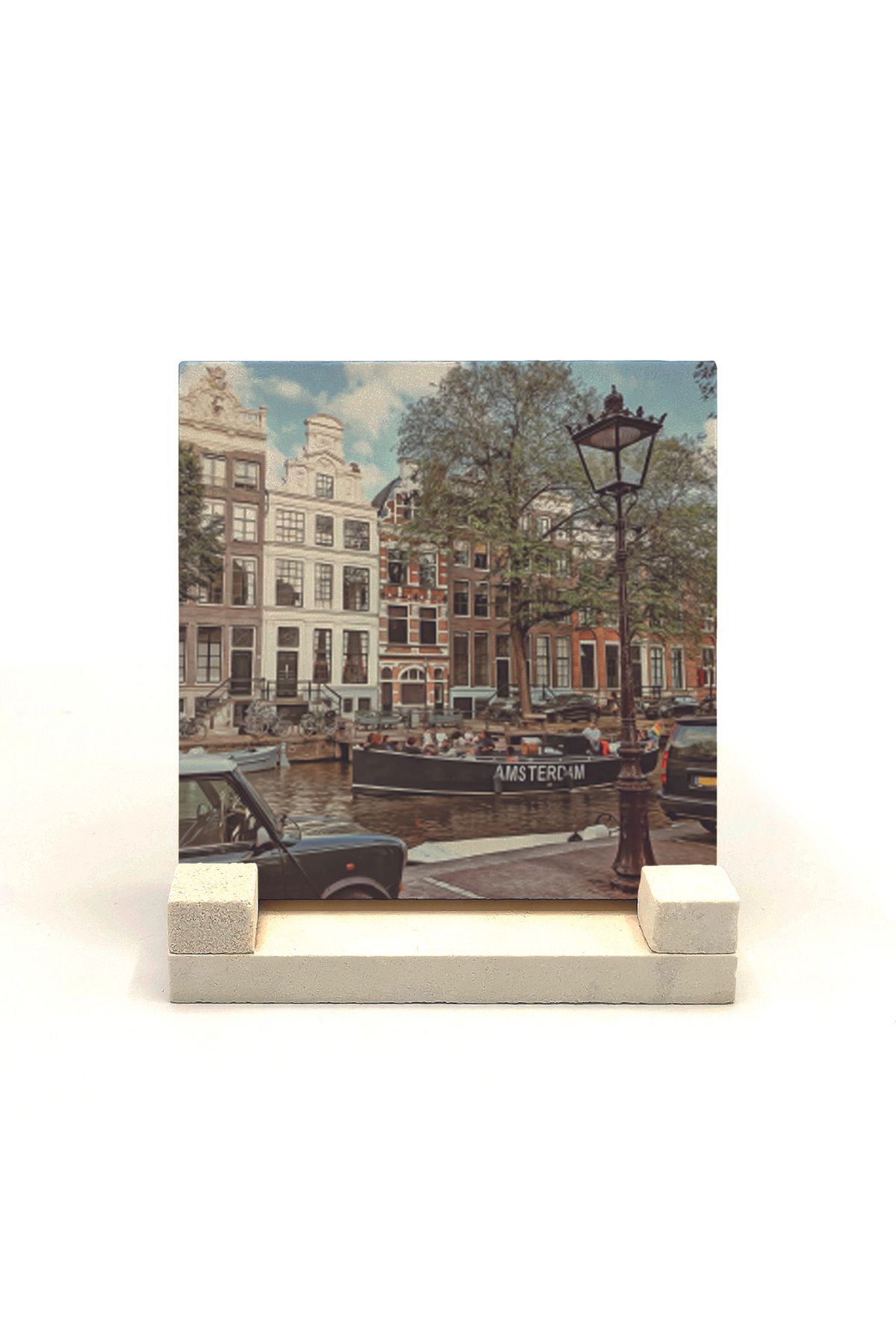 Souvenest Amsterdam Görseli Baskılı Doğaltaş Masaüstlük 10x10 Krg-17