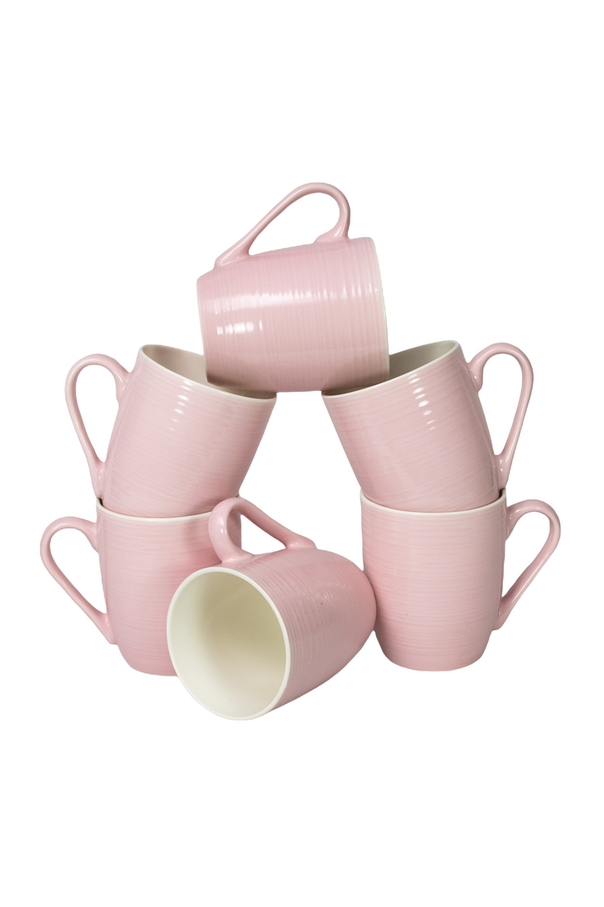 Cesiro-Set of 6 pink line pattern mugs, 390 ml 1