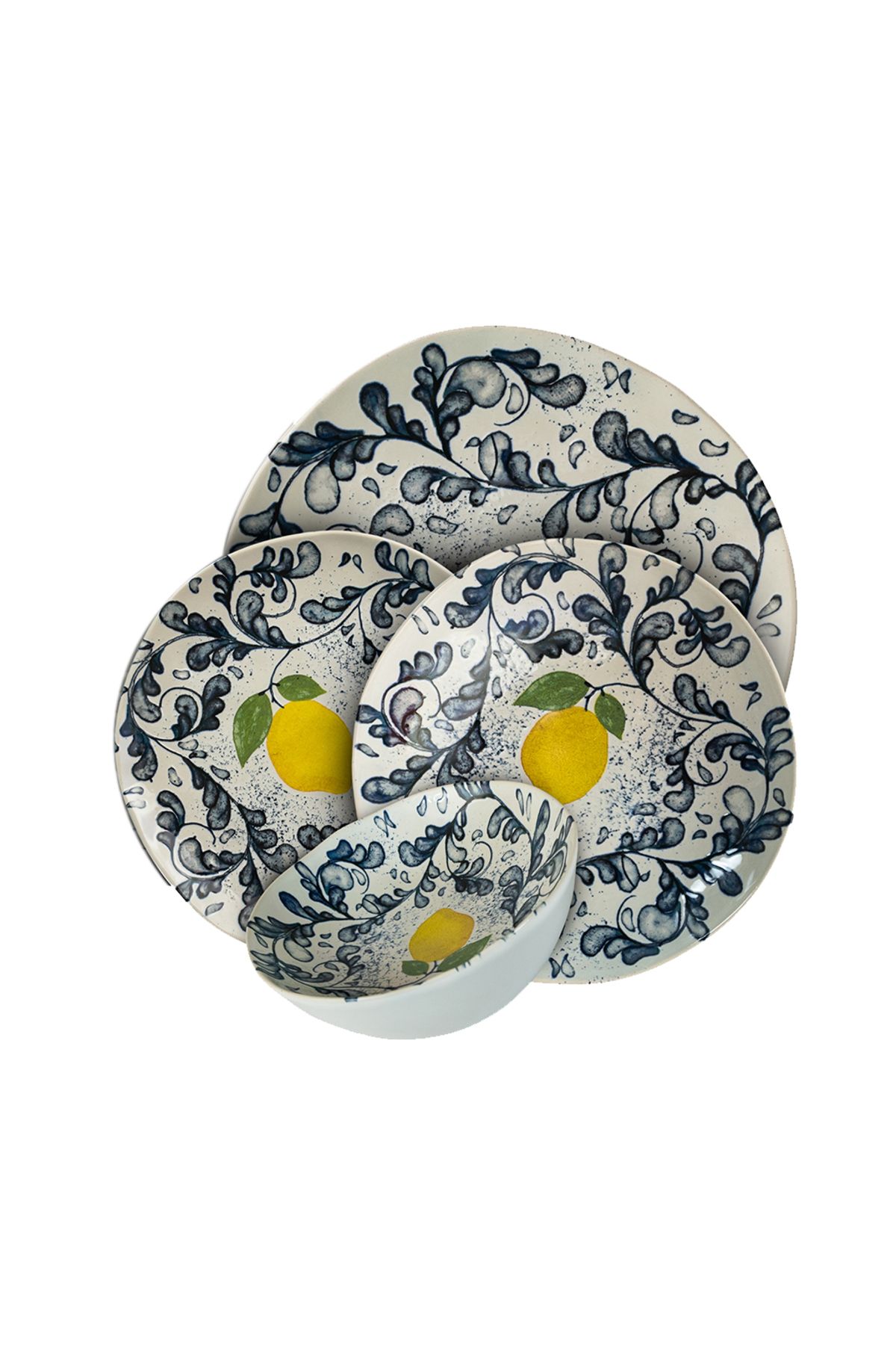 Cesiro Set Farfurii 24 Piese, 6 Persoane - Ensemble Limone Elegante - Set Veselă Italiană Porțelan - One Size