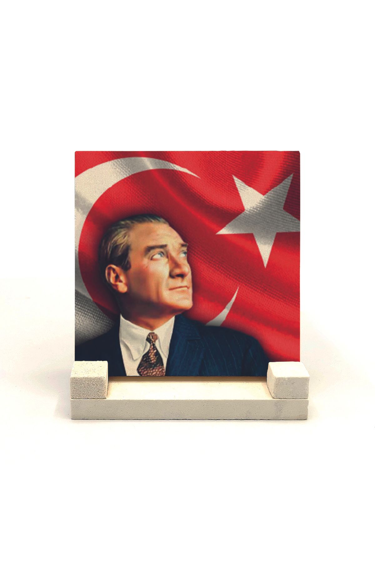Souvenest Atatürk Baskılı Doğaltaş Masaüstlük (10x10 KRT-100)