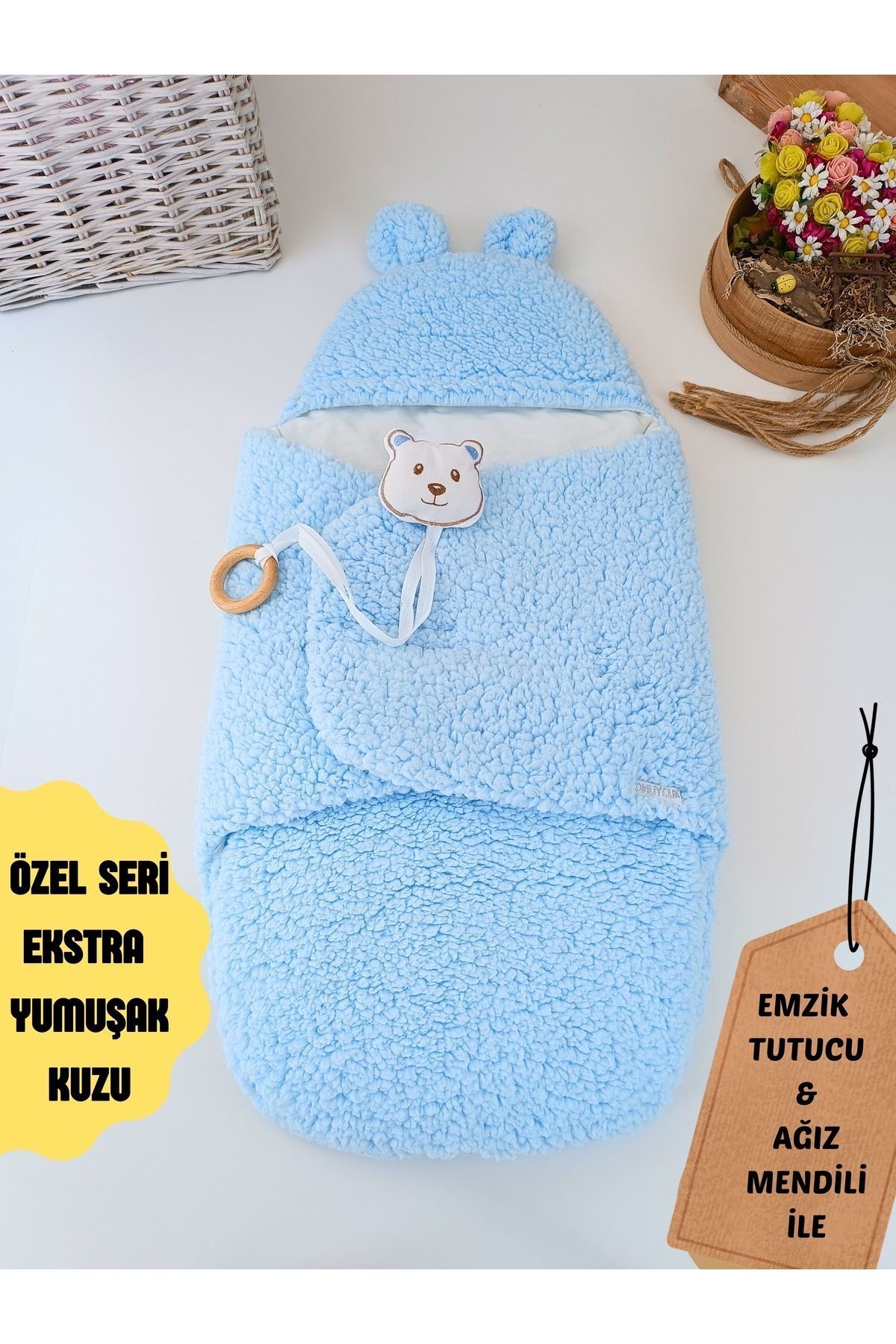 Tomuycuk Peluş Bebek Dış Kundağı Oyuncaklı Uyku Tulumu Hastane Çıkışı Hediyelik Sarma Battaniye fotoğrafı 2 (önizleme)