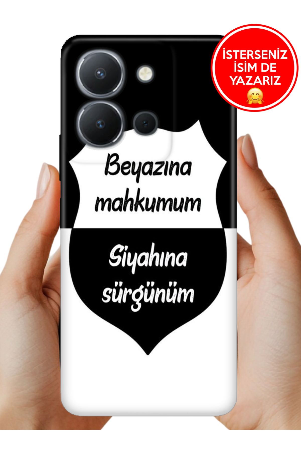 Cekuonline Vivo Y36 Uyumlu Kılıf 6.64" Tam Rubber Esnek Silikon Full Koruma Siyah Beyaz Aşkım