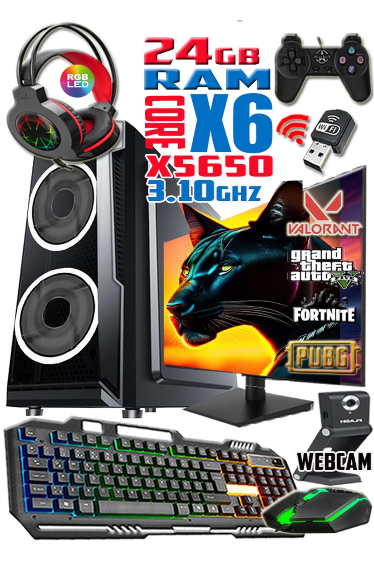 PUMA Xeon X5650 24gb Ram 256gbssd 250gbhdd R7 240-4gb E.kartı 19" Monitör Gaming Bilgisayar